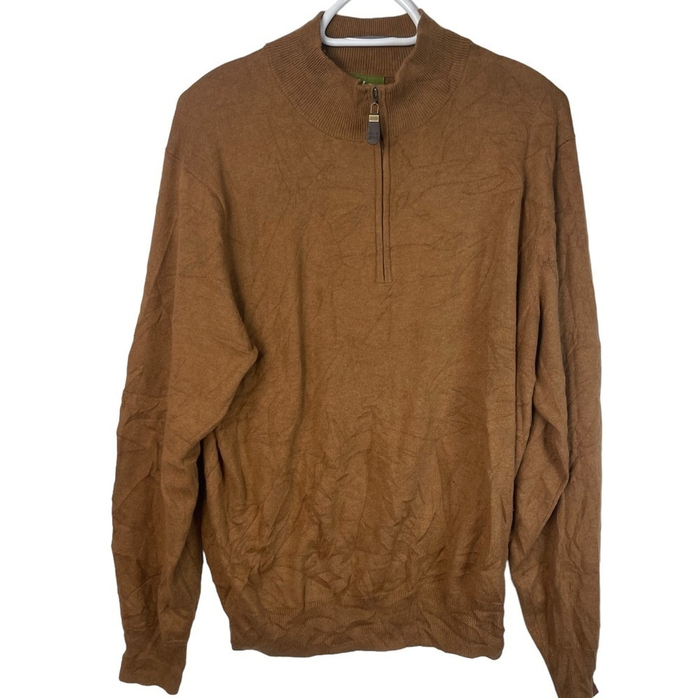 Orvis Mens Cashmere Blend Knit Sweater Size Medium Tan 1/4 Zip Pullover